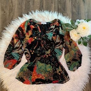 • NWOT Calvin Klein Black Colorful Flare Blouse •